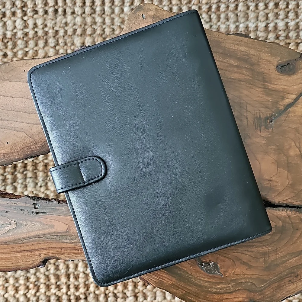 Classic Black Leather Planner with Snap Closure
